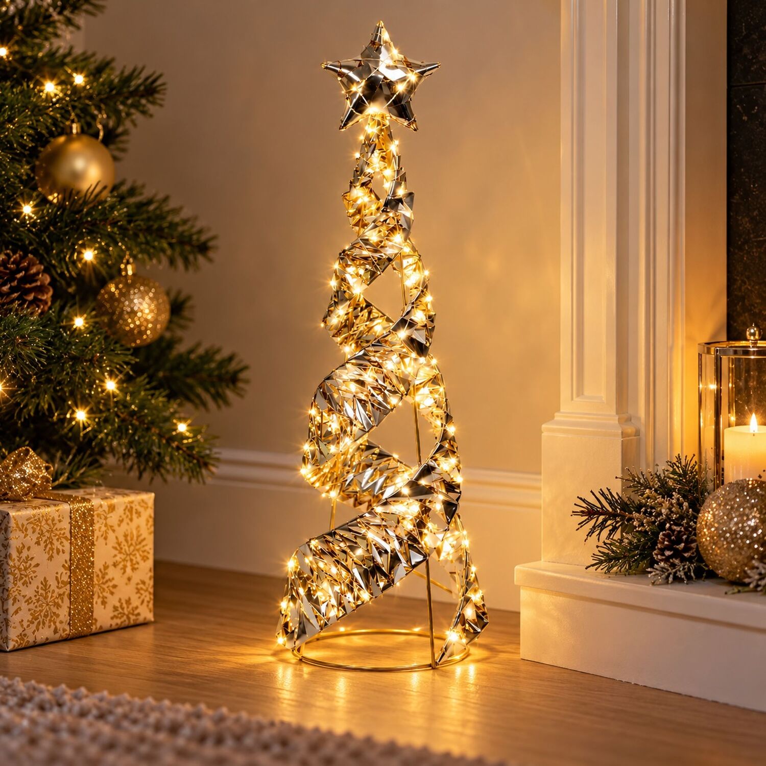 B&Q - Christmas Tree Cone Light Up Pyramid Decoration Gold 60Cm - Image 3