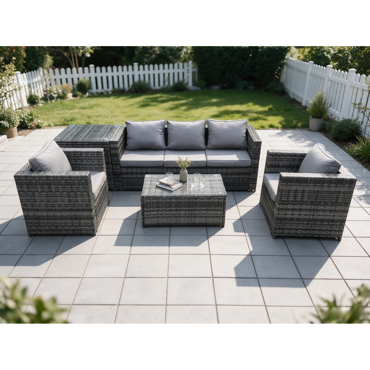 B&Q - Rattan Garden Furniture Set With Coffee Table Side Table 2 Armchairs Indoor Outdoor Patio Lounge Sofa Set - Image 2