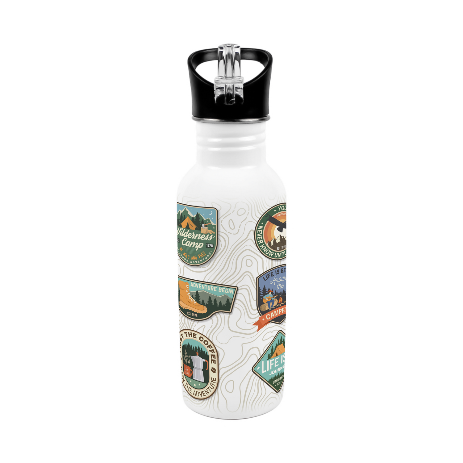 Purely Home Adventure Stickers Metal Canteen Water Bottle - Multi