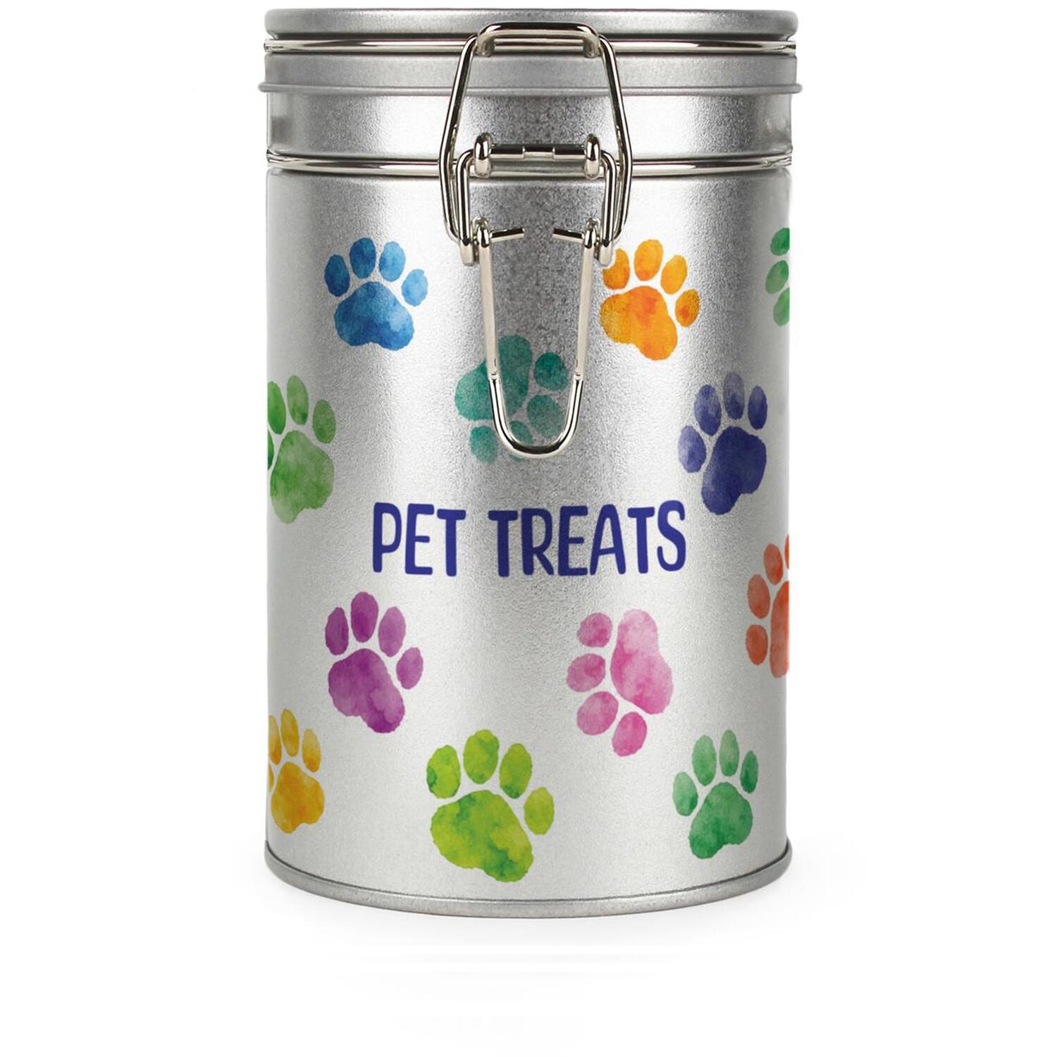 Rainbow Paw Prints Pet Treats Storage Canister - 600ml Metal Container Dog Gifts - Image 2