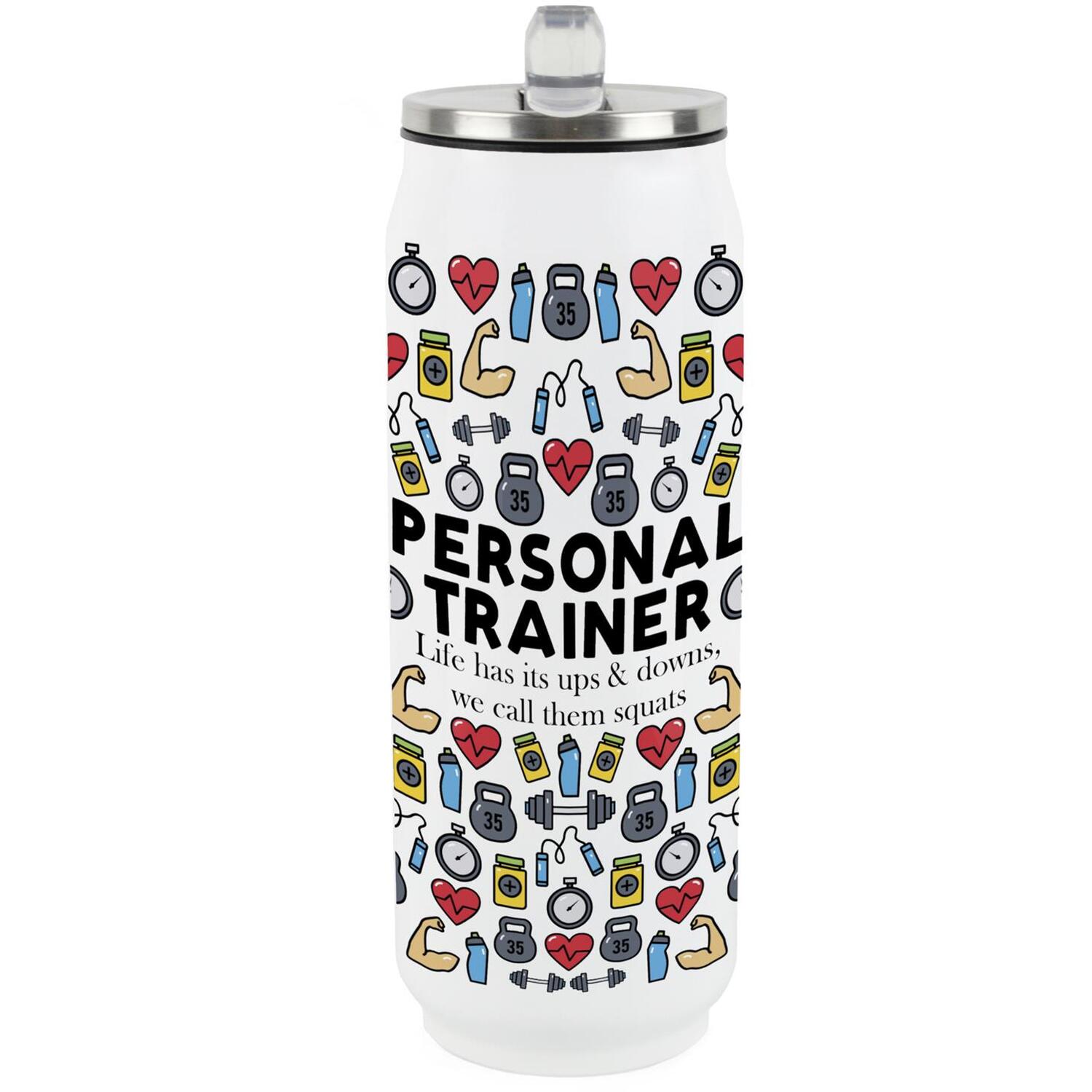 B&Q - Novelty Personal Trainer Large Drinking Can Flask With Straw - Image 2