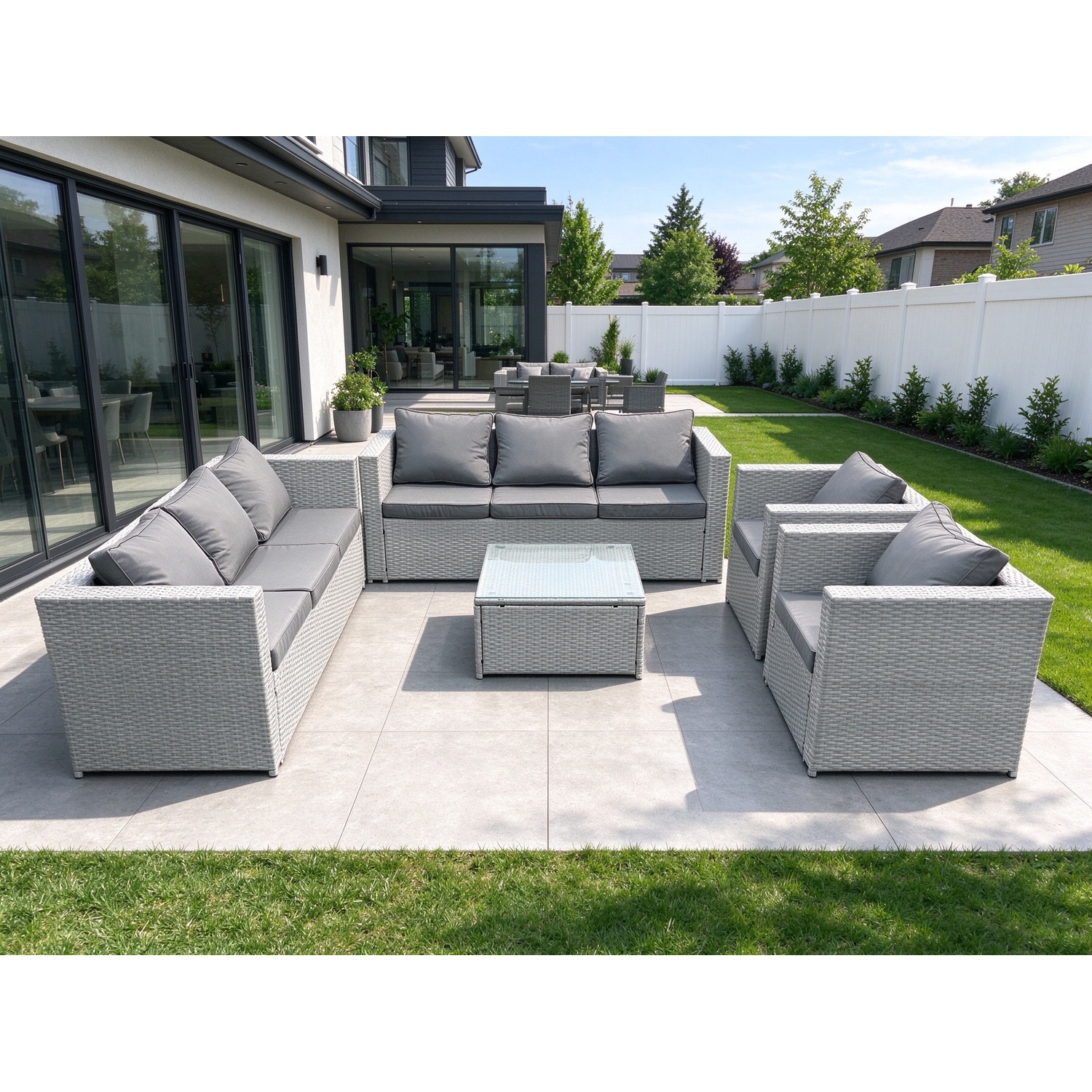 B&Q - Outdoor Rattan Sofa Garden Furniture Set 2 Armchairs Square Coffee Table Light Grey - Image 2