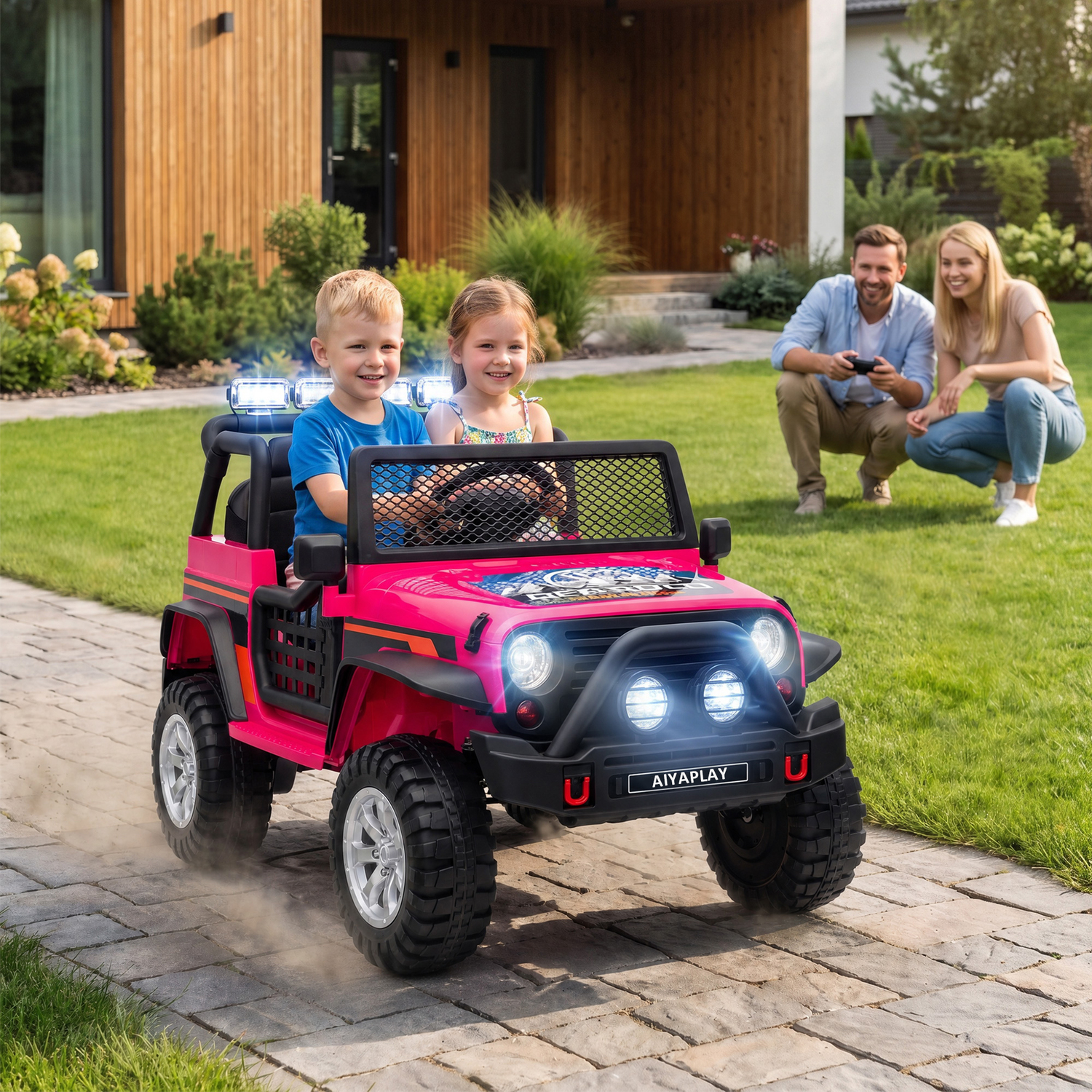 Aiyaplay Unisex Pink 12V Kids Electric Ride On Car, Battery Powered Off-Road Truck In Size 12 - Image 3