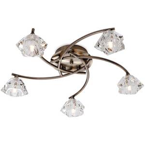 Clara 5 Light Flush Multi Arm Ceiling Light Antique Brass, Clear Glass, G9