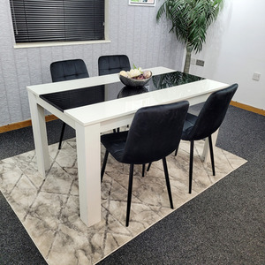 Dining Table And 4 Chairs White Black Wooden Table, Black Velvet Tufted Chairs