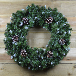 60cm Snow King Fir Green Christmas Wreath with Pine Cones