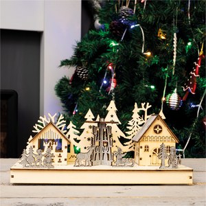 Wooden Light Up Festive Scene