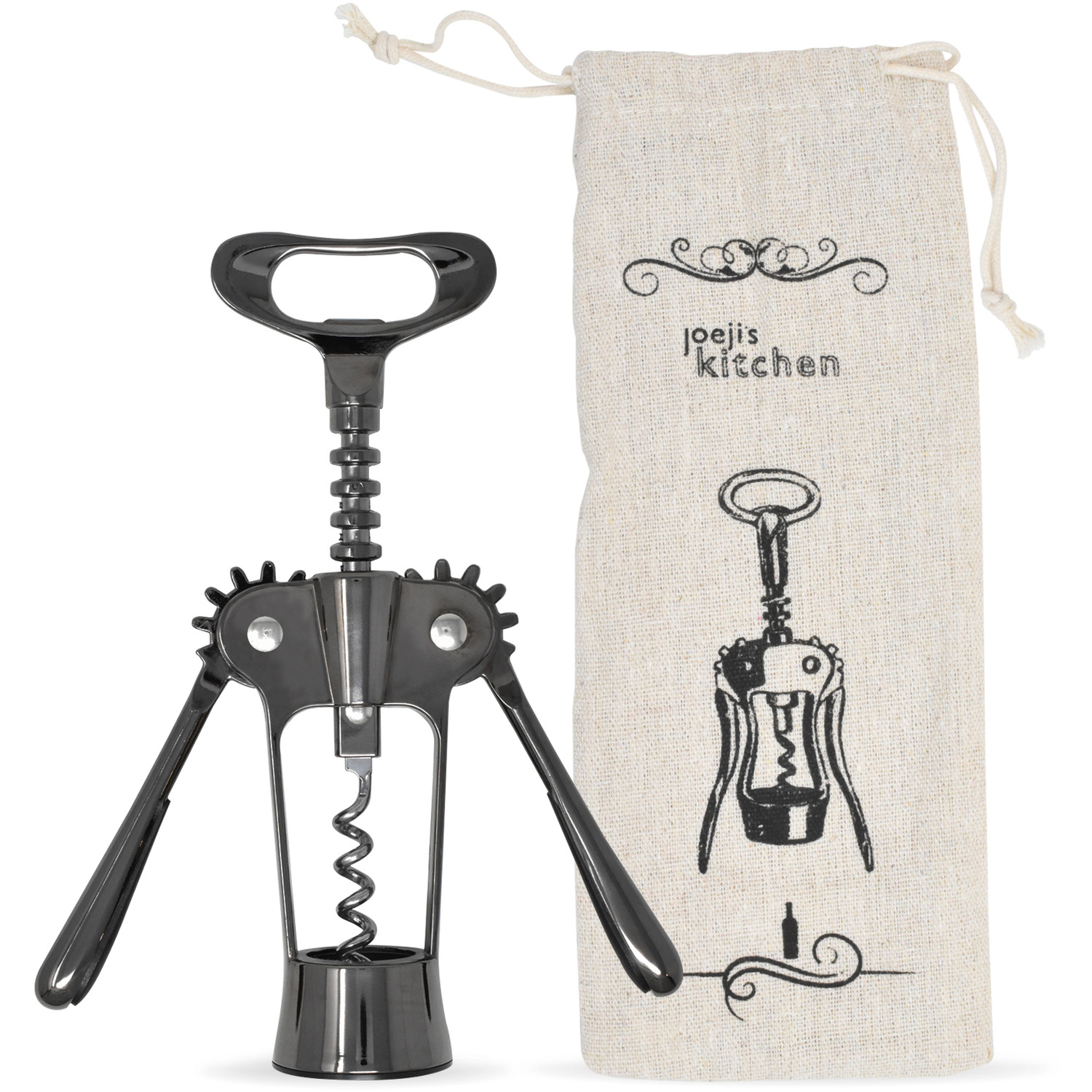 Winged Design Corkscrew Bottle Opener Black - Black