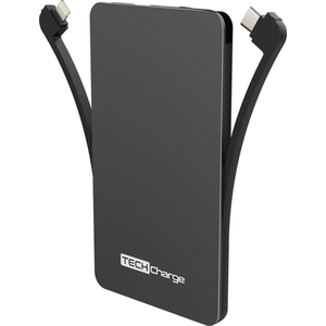 5000mAh Super Slim Power Bank USB Port, Lightning and USB-C Cables