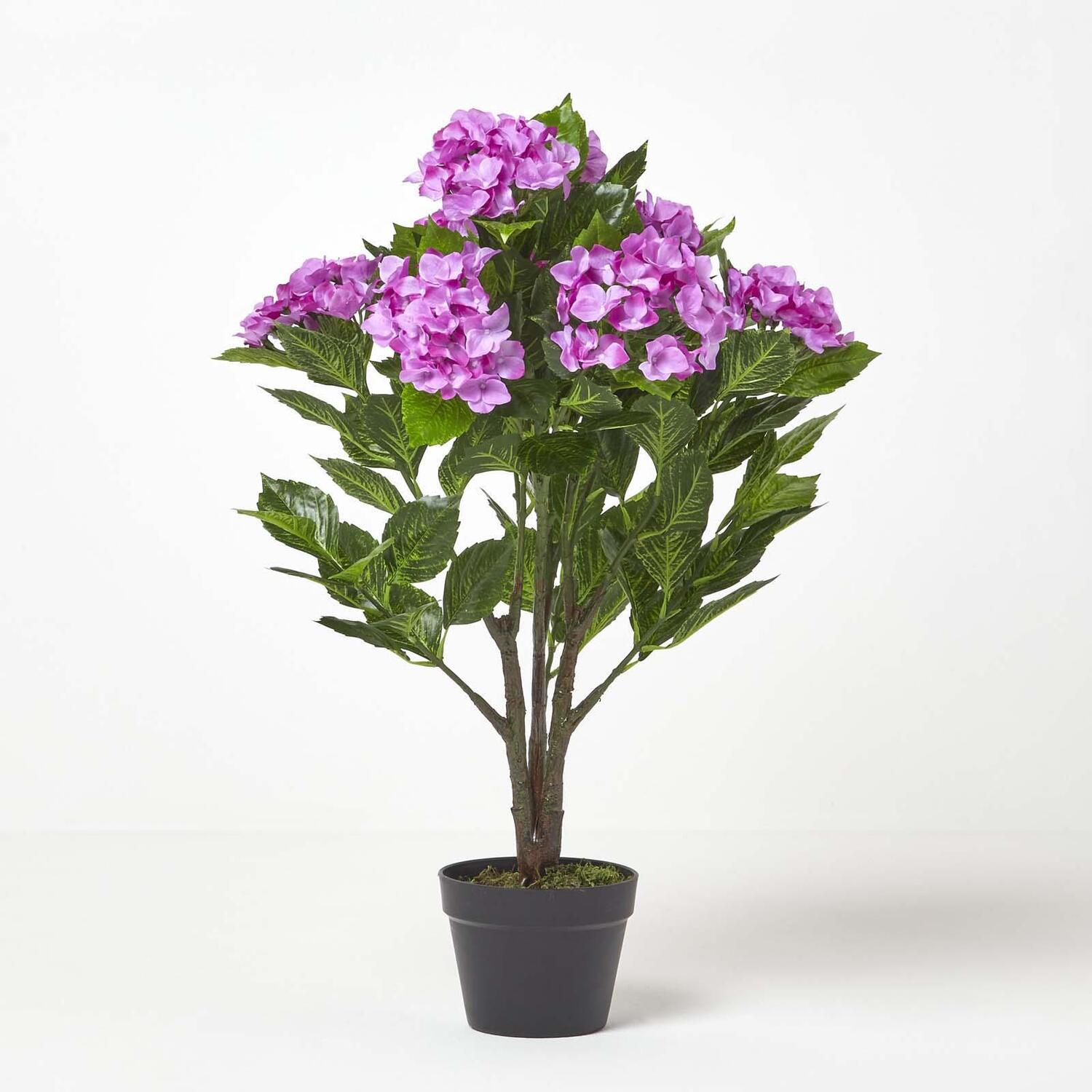 Homescapes Artificial Fuchsia Pink Hydrangea in Pot, 85 cm - Purple