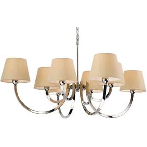 Fairmont 8 Light Multi Arm Chandelier Polished Stainless Steel, Cream Linen