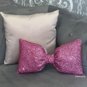 Pink Full Glitter Bow Cushion