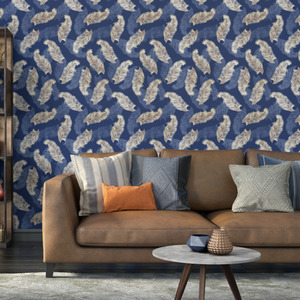 Feathers Navy Blue Wallpaper
