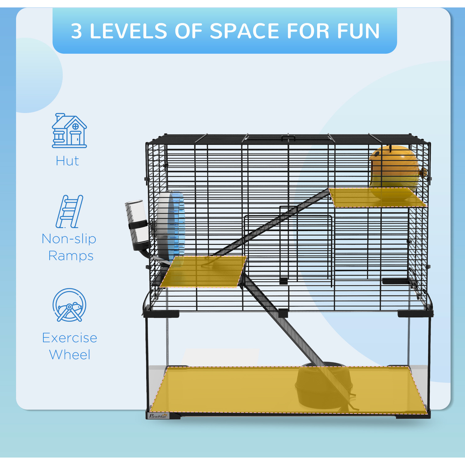 Picture of 3 Tiers Hamster Cage with Ramps, Exercise Wheel