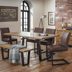 Brooklyn Oak Rectangular Table, Bench and Chairs Set