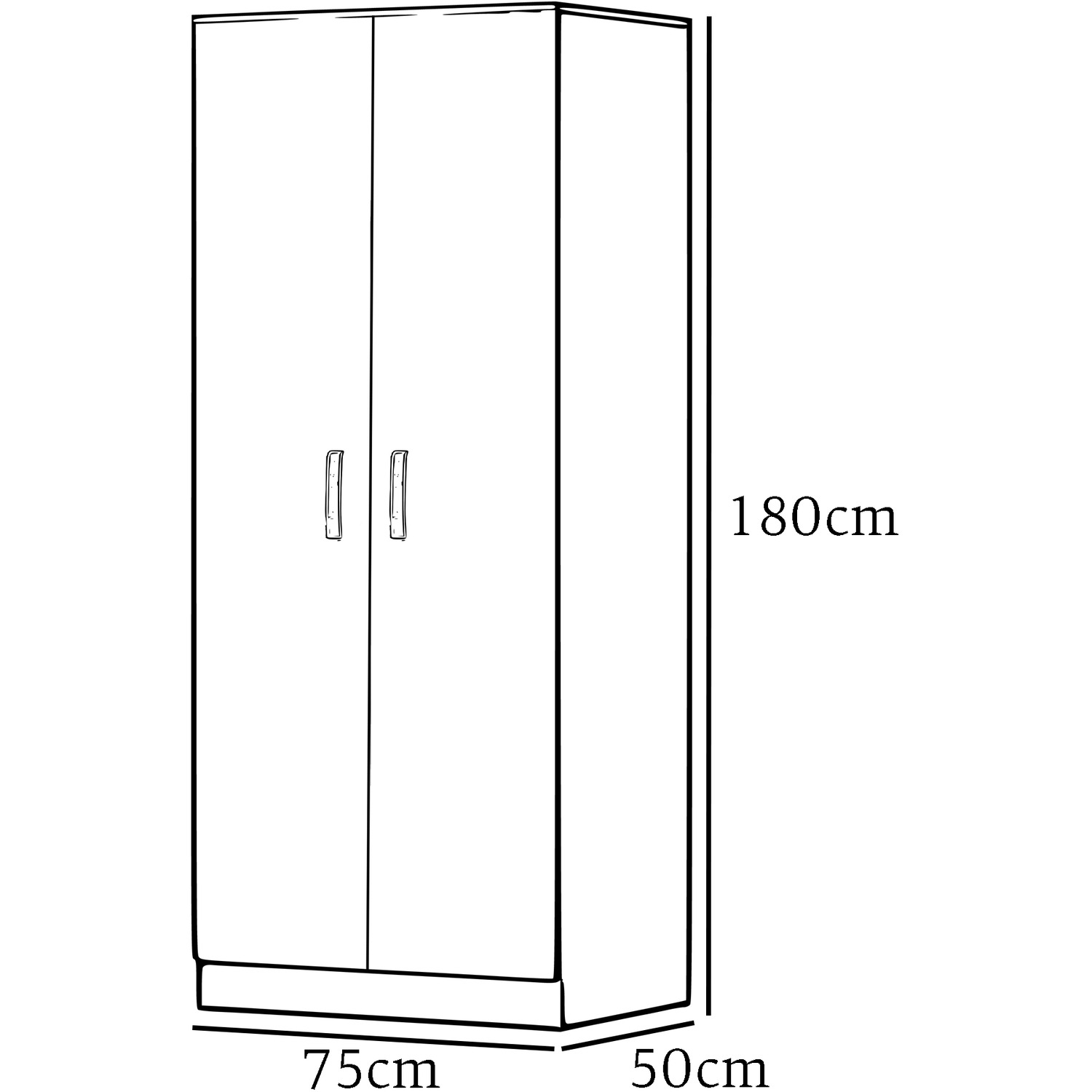 Black White Grey 2 Door Double Wardrobe Curved Metal Handles - Grey