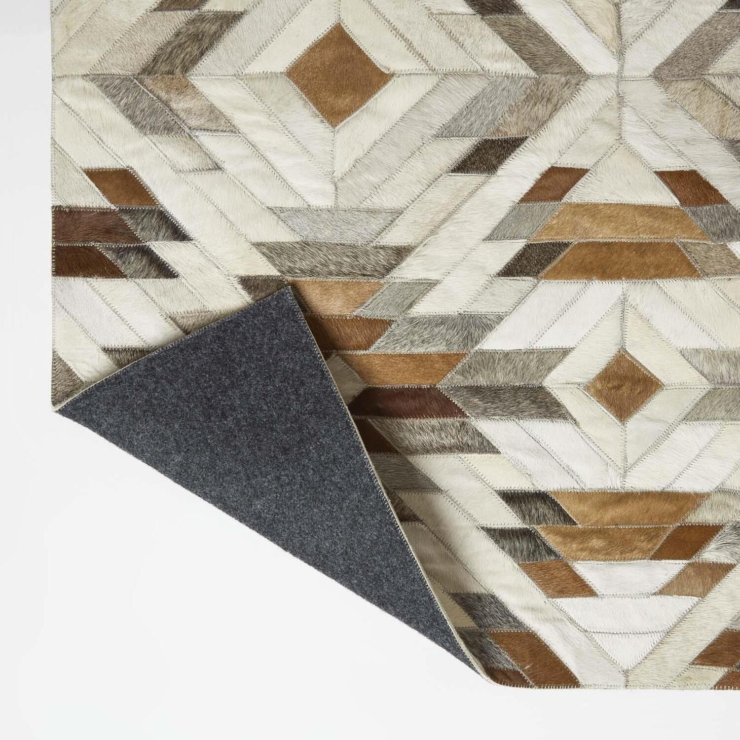Homescapes Cream Brown Geometric Leather Rug