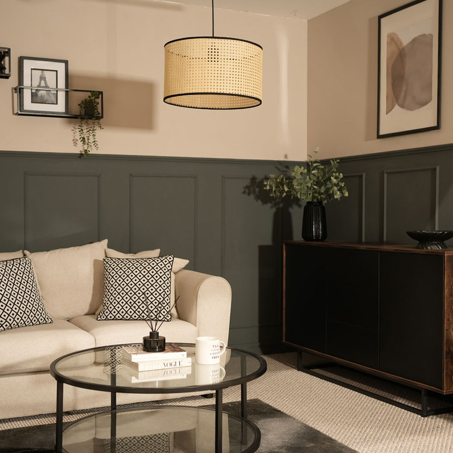 Image of Natural Wicker Cane Ceiling Pendant Shade&hellip;