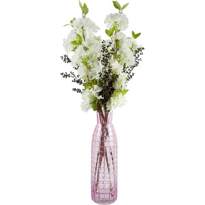 White Artificial Blossom and Berries Glass Vase