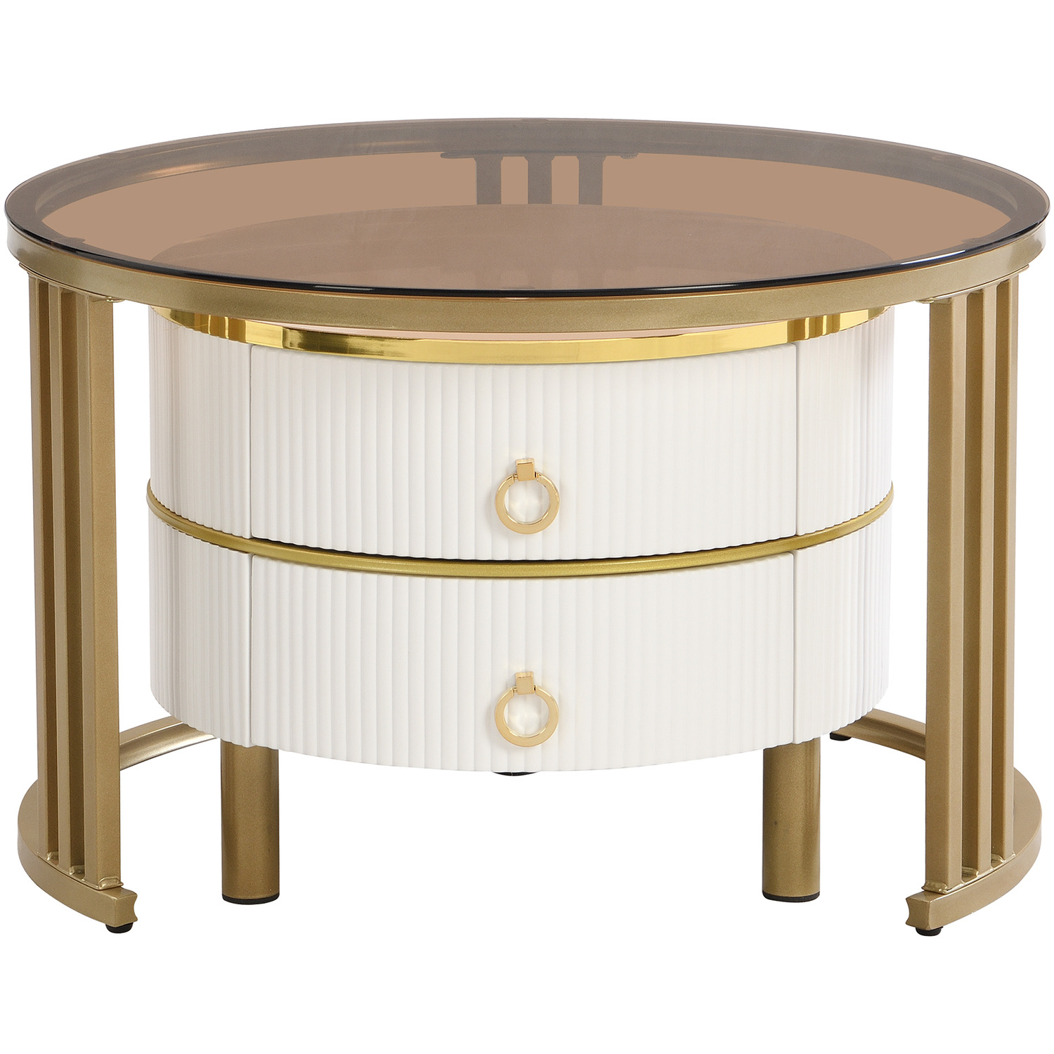 Set Of 2 Round Nest Coffee Table With Side Table - Brown