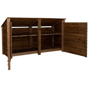 Double Bay Wooden Log Store With Reverse Roof And Doors With Shelf