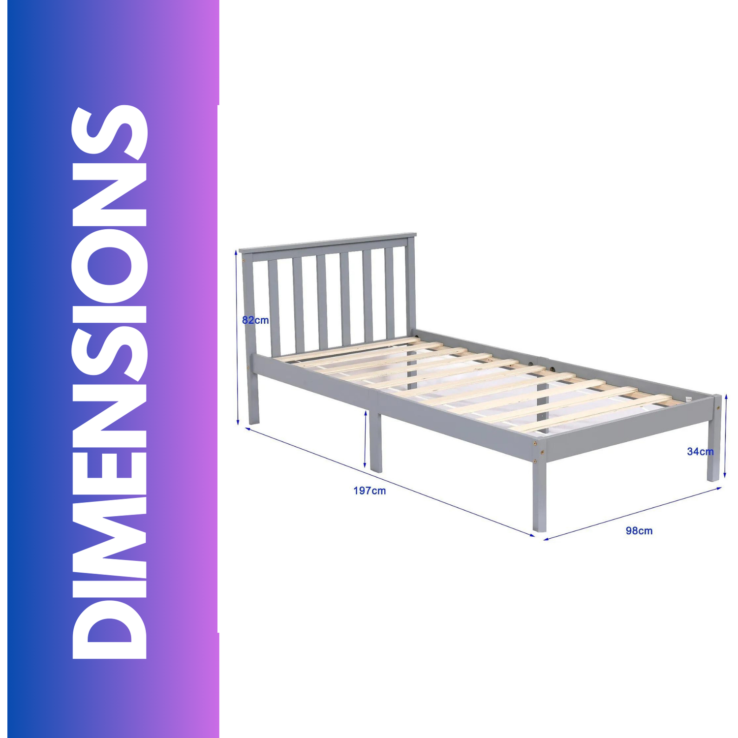 Single 3ft Bed Frame In Pine - Grey