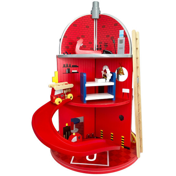 Wooden Fire Station Playset with 25-piece Figurines