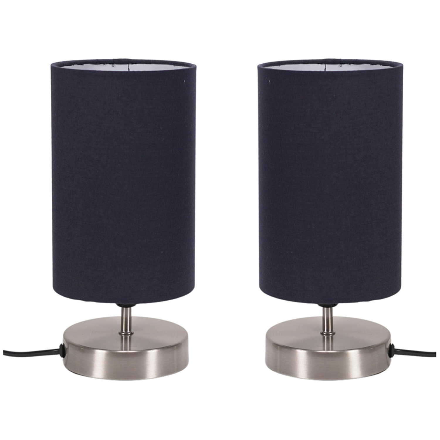 Pair Francis Brushed Chrome Touch Table Lamp with Shade with LED Bulbs - Navy Blue