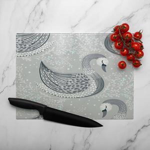 Decorative Swans Glass Chopping Board-large