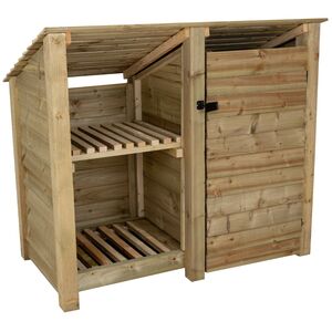 Double Bay Wooden Garden Tool and Firewood Store