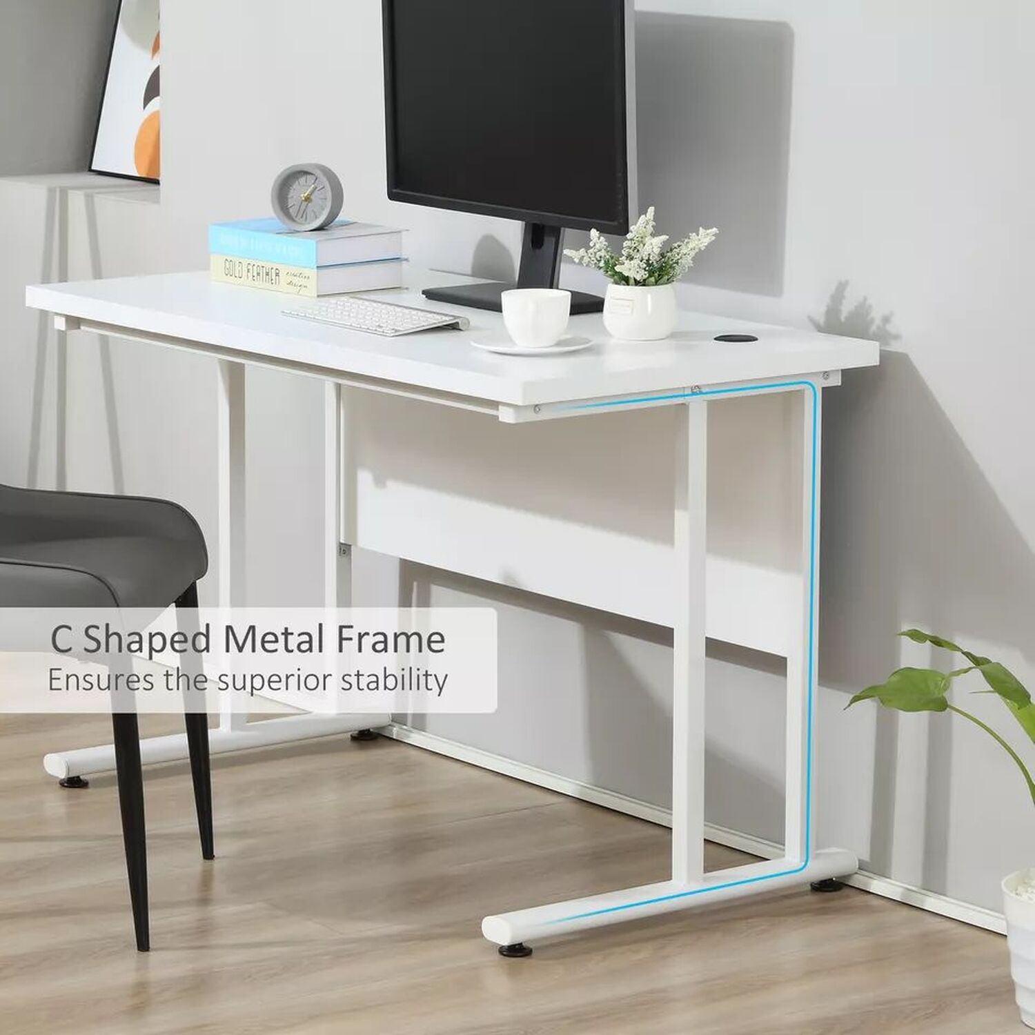 Computer Desk With Cable Hole - White