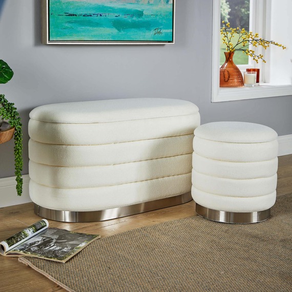 Home Source Cake Set of 2 Boucle Ottomans 