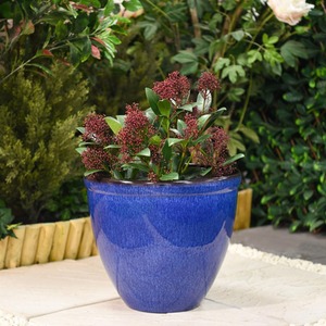 Elegant Bell Glazed Planter 34cm Tall Flower Pot Ocean Blue