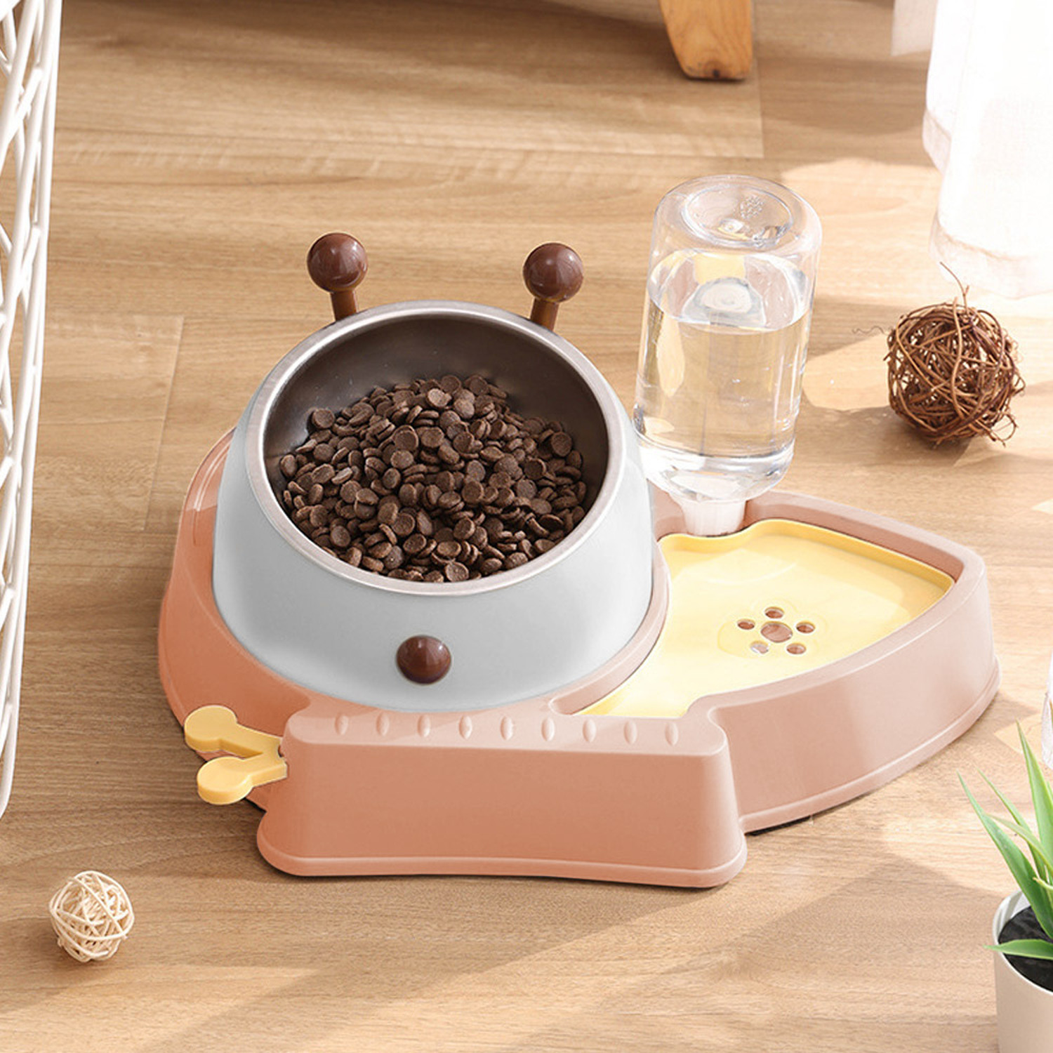 Pet Bowl and Water Dispenser Set with Slow Feeder - Pink