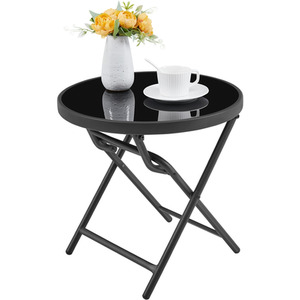 Outdoor Folding Side Table Glass Top