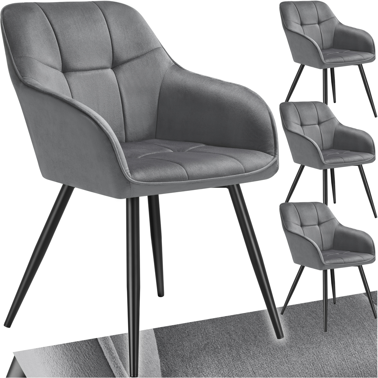 Dining Chair Marilyn - Velvet Look Quilted Pattern - Grey Black 4