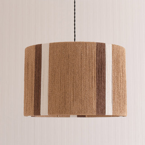 Erica Stripe Pattern Rattan Wicker Drum Ceiling Lamp Shade and LED Bulb