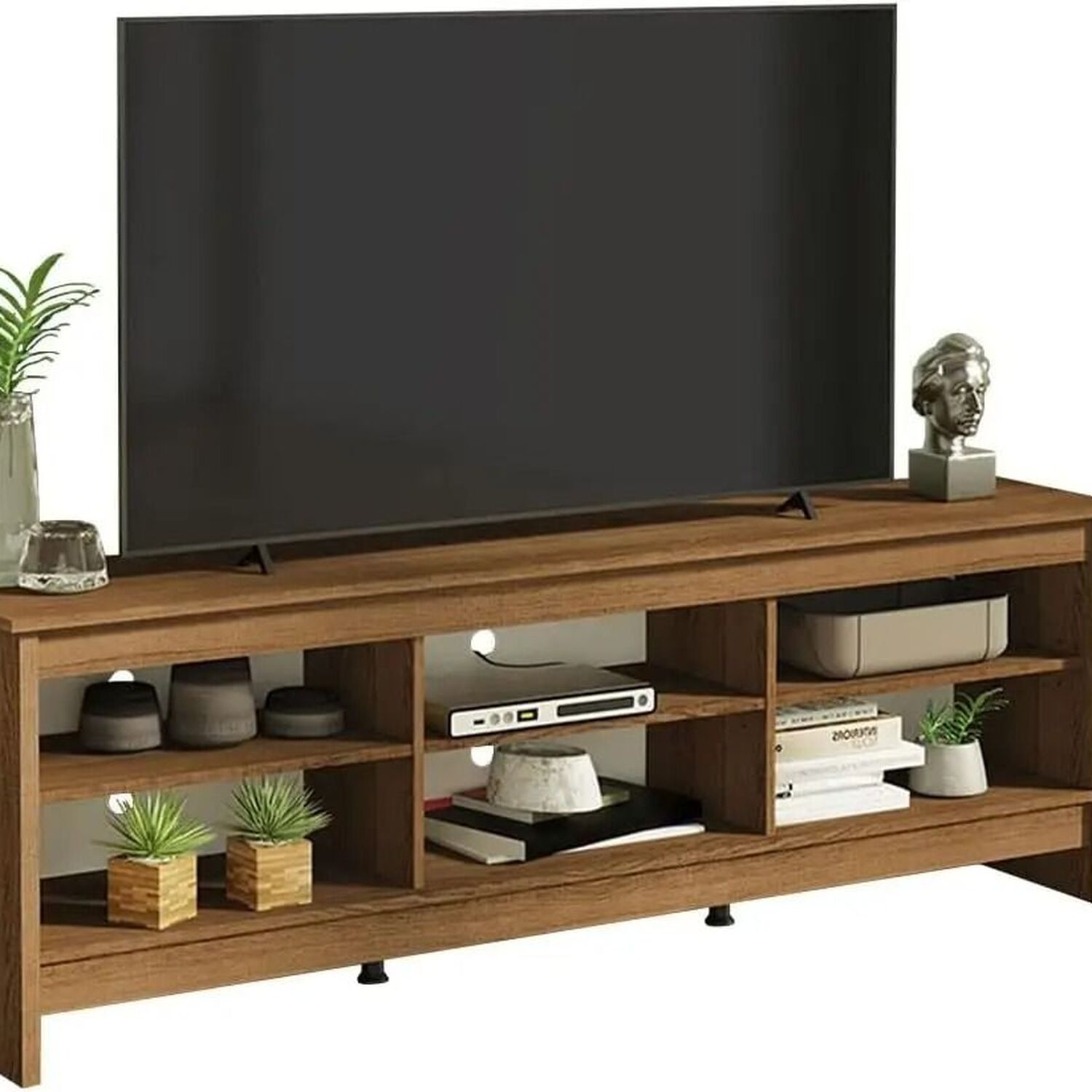 180cm Console Tv Stand Entertainment Center With 6 Shelves 65 To 75 Inch - Brown