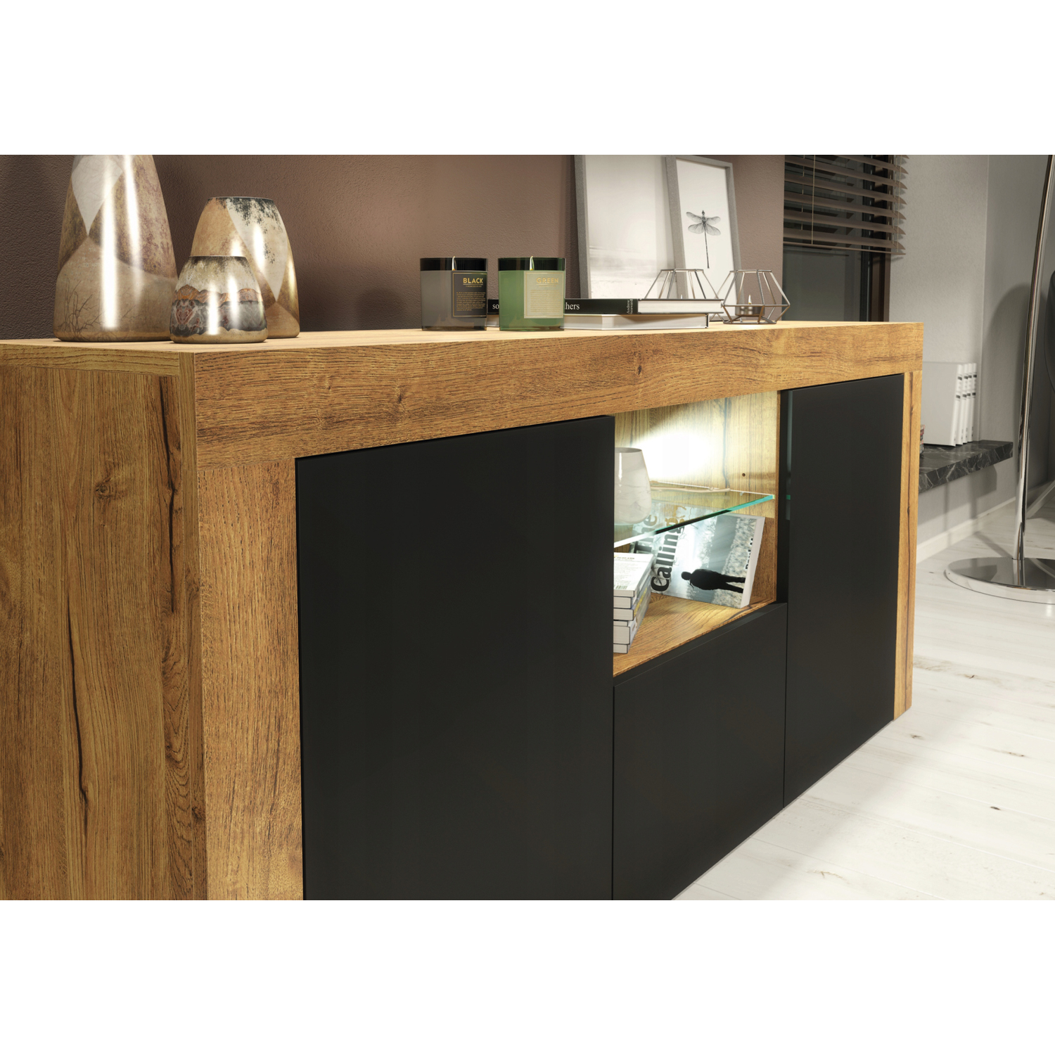 Aurora Sideboard 145cm - Dark Oak Black Matt