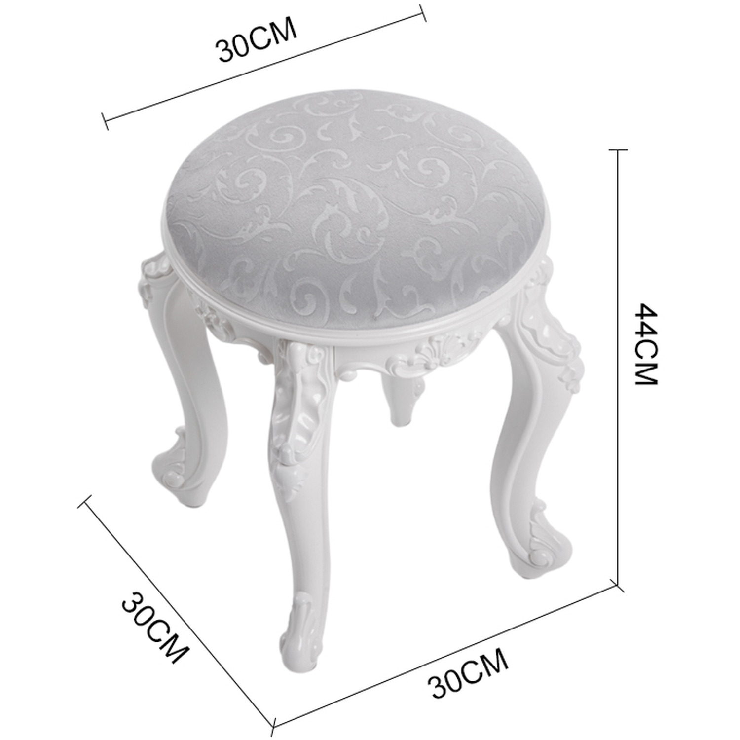 Flannel Round Upholstered Dressing Makeup Stool - White