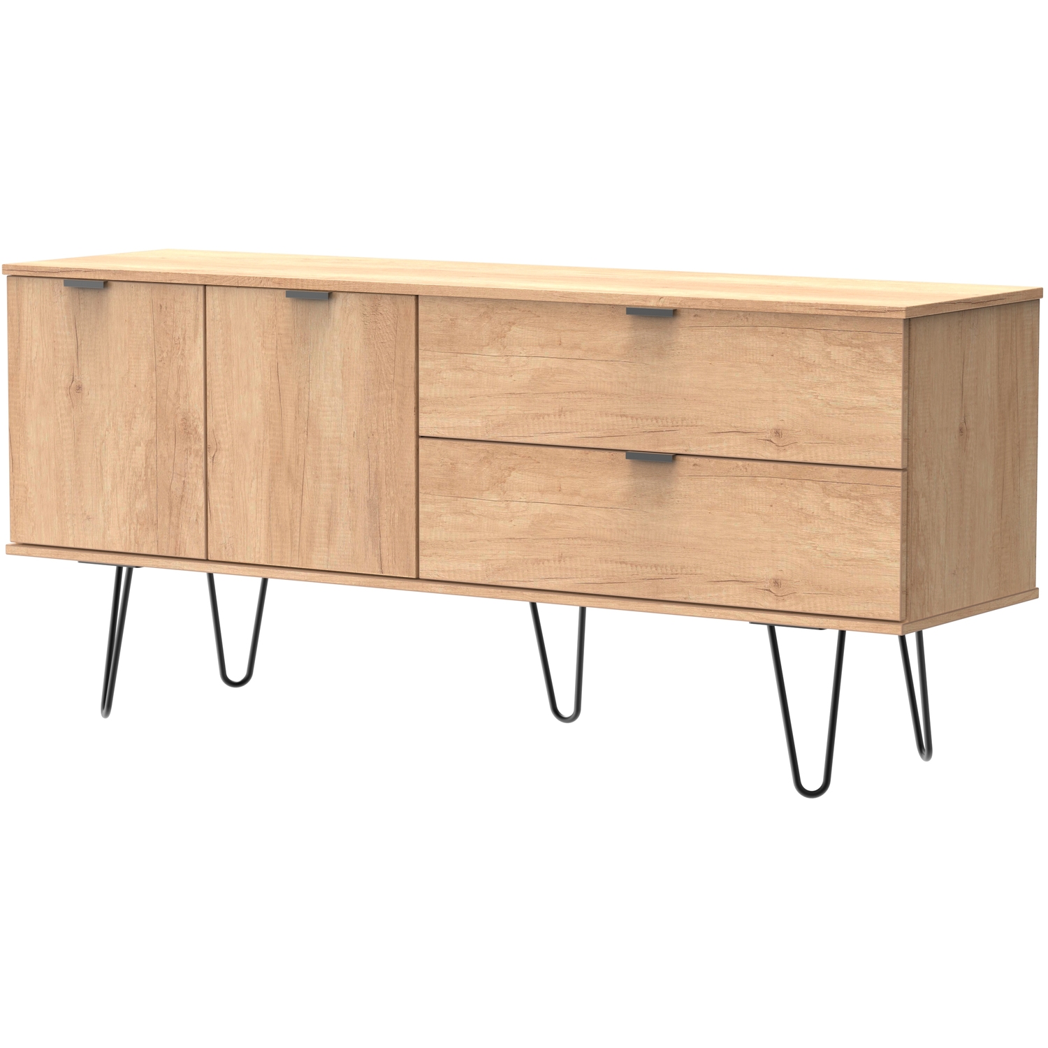 Hong Kong C Ready Assembled 2 Drawer 2 Door Wide Sideboard - Nebraska Oak