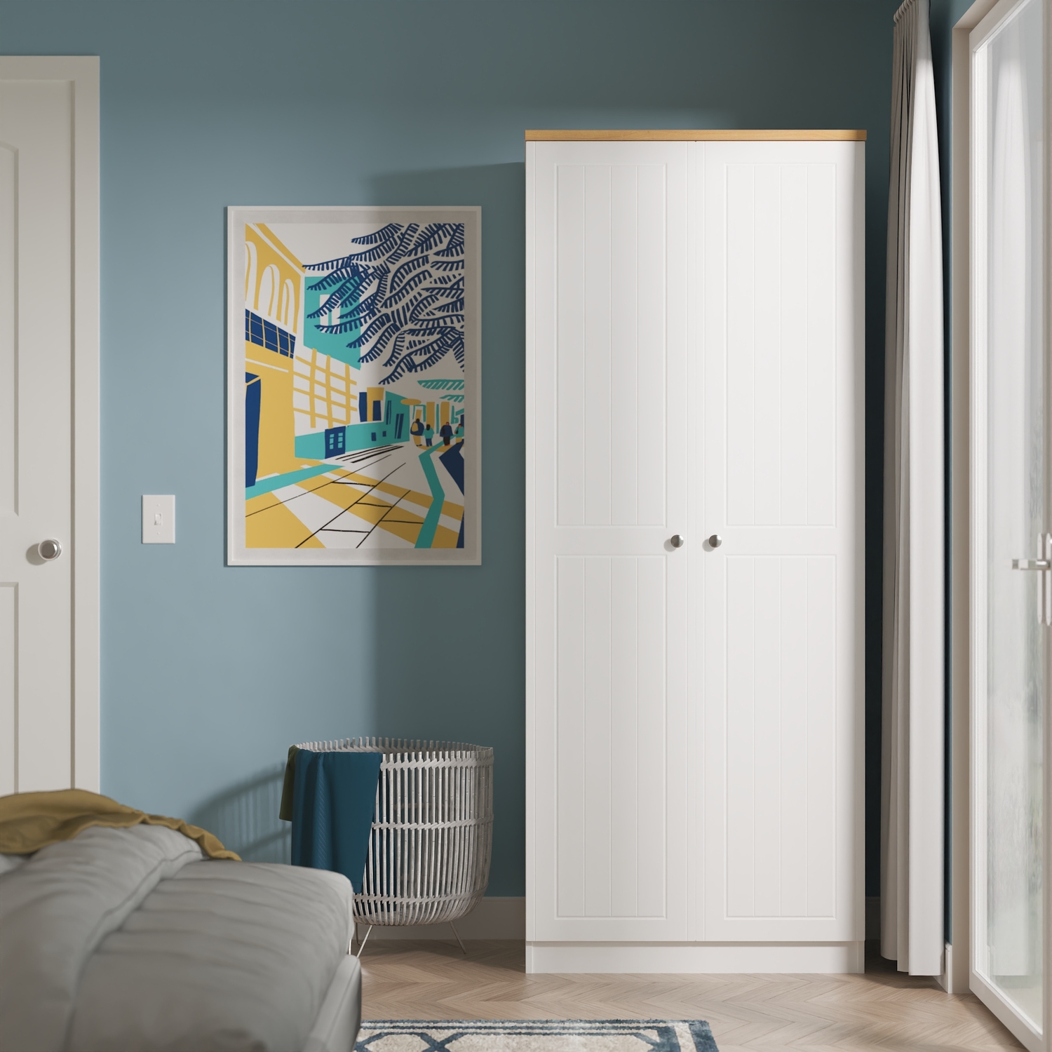 Vienna Ready Assembled 2 Door Wardrobe - Porcelain Ash Bardolino Oak