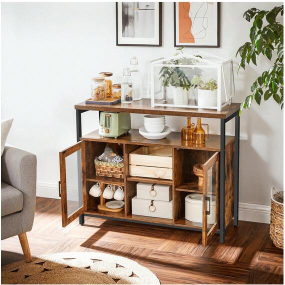 VASAGLE Buffet Table, TV Cabinet with 2 Transparent Glass Doors