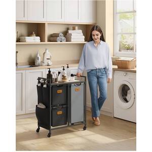 VASAGLE 2-Compartment Laundry Hamper, 100 L Rolling Laundry Sorter