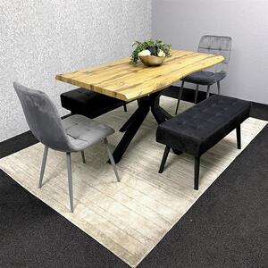 Dining Table with 2 Grey Velvet Chairs Black Padded Bench