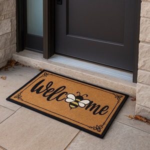 Welcome Bee Coir Door Mat Indoor Outdoor Anti Slip Entrance 70cm x 40cm