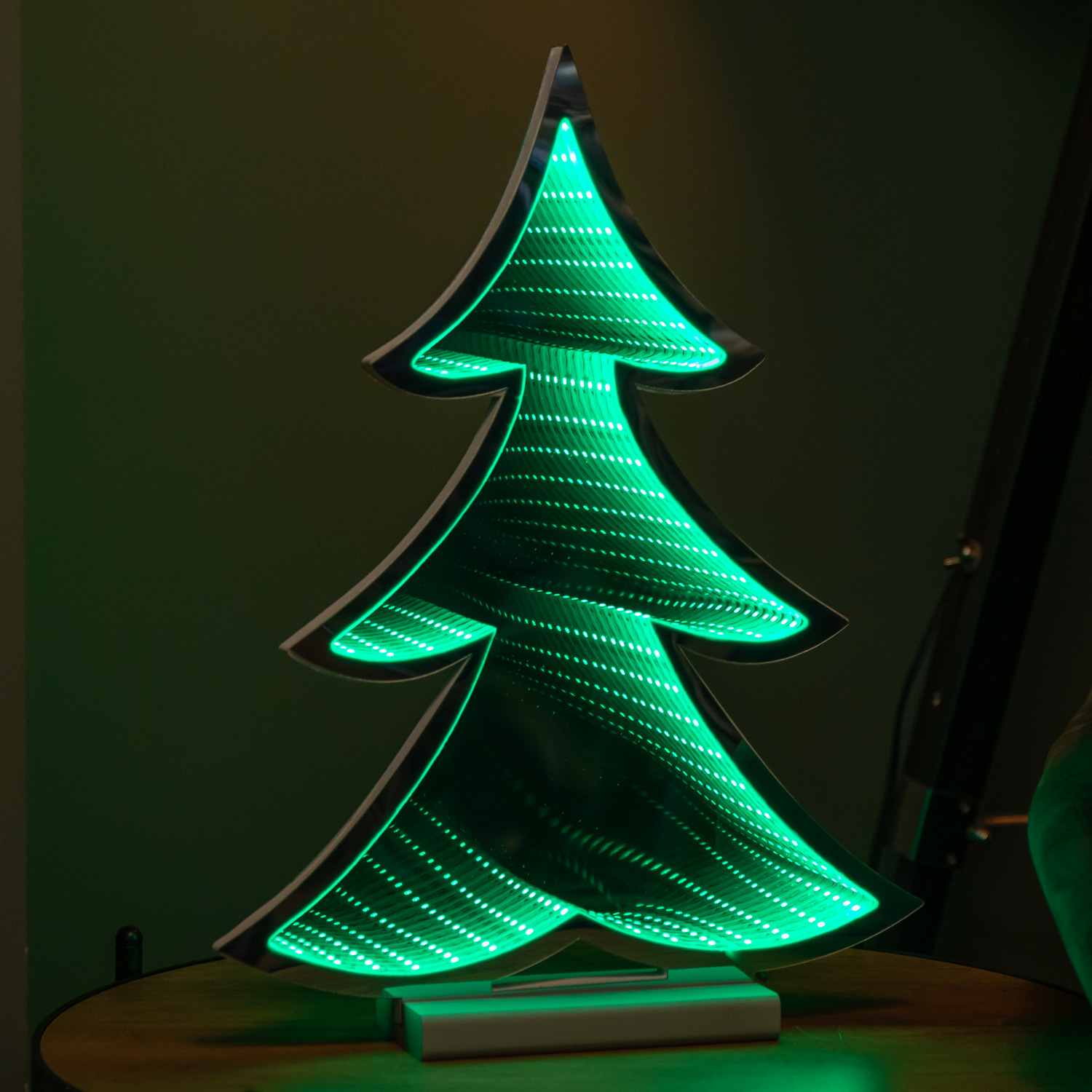 Rackhams Light/Green 40Cm Infinity Up Christmas Tree Decoration With Leds On Wooden Base - Image 4