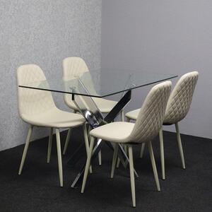 Rectangular Chrome Glass Table and Leather Chair Set