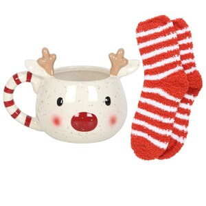 Rudolph Reindeer Mug And Cozy Socks Gift Set