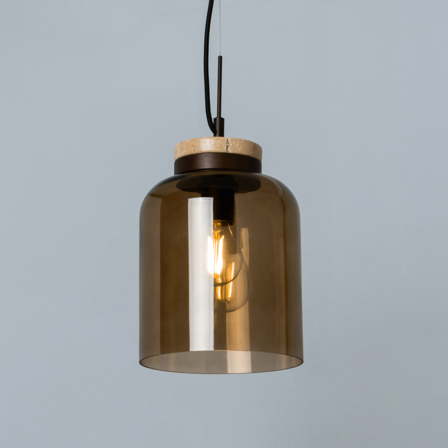 Gus Pendant Ceiling Light With Brown Shade - Antique Bronze